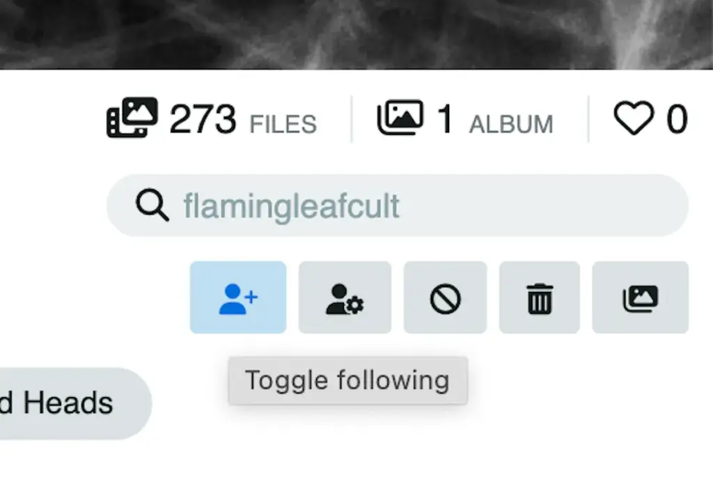 Tobacora profile page with the follow button visible.